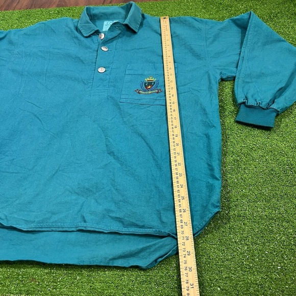 Vintage Henley Shirt Med. Runs Big (LG XL) Rugby Polo 80s Long Sleeve Code‎ Bleu - Picture 6 of 7